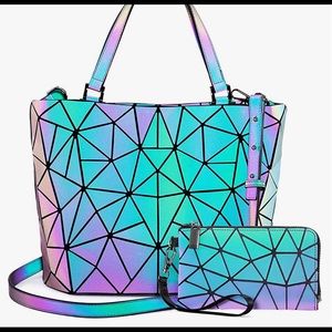 🔥 Geometric Luminous Purses Handbags Holographic Reflective Bag 2 Pieces